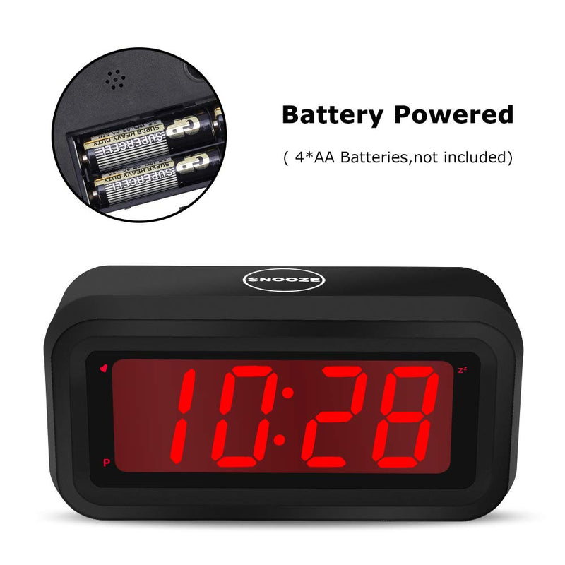 NewNest Australia - EUTUKEY Digital Alarm Clock Battery Operated Only, 4pcs AA Batteries Keep Cordless Clock Running More Than 1 Year, 4" Red LED Jumbo Display, for Bedroom, Kids, Travel, Bedside, Shelf 