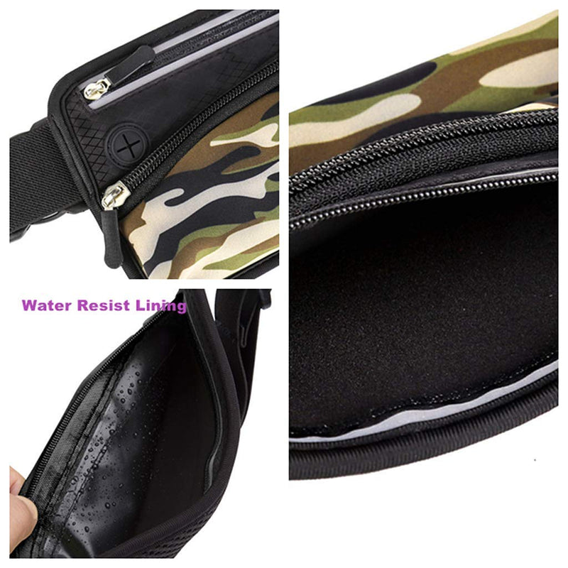 Running Belt Sport Waist Pack/Pouch w/ Water Bottle Holder Hydration Fanny Pack Reflective Stripes Cellphone Storage Earphone hole for Dog walker Hiking Travel Adjustable Women/Men (Black/Camouflage) Black/Camouflage - NewNest Australia