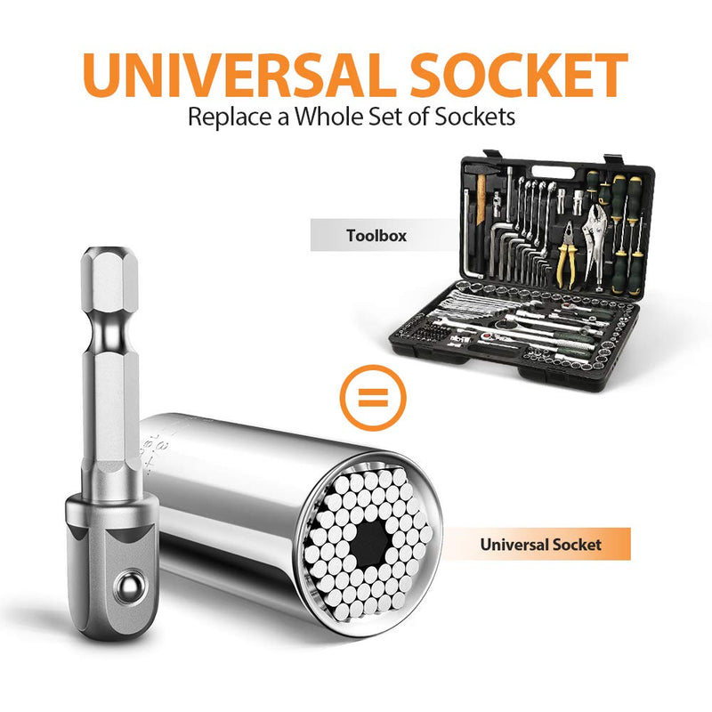 Universal Socket Tools Gifts for Men Dad - Socket Grip Tool Sets with Power Drill Adapter, Unique Cool Gadgets Super Socket Set, Handy DIY Tools, Father's Day Gifts for Men/Husband/Boyfriends/Women Silver - NewNest Australia