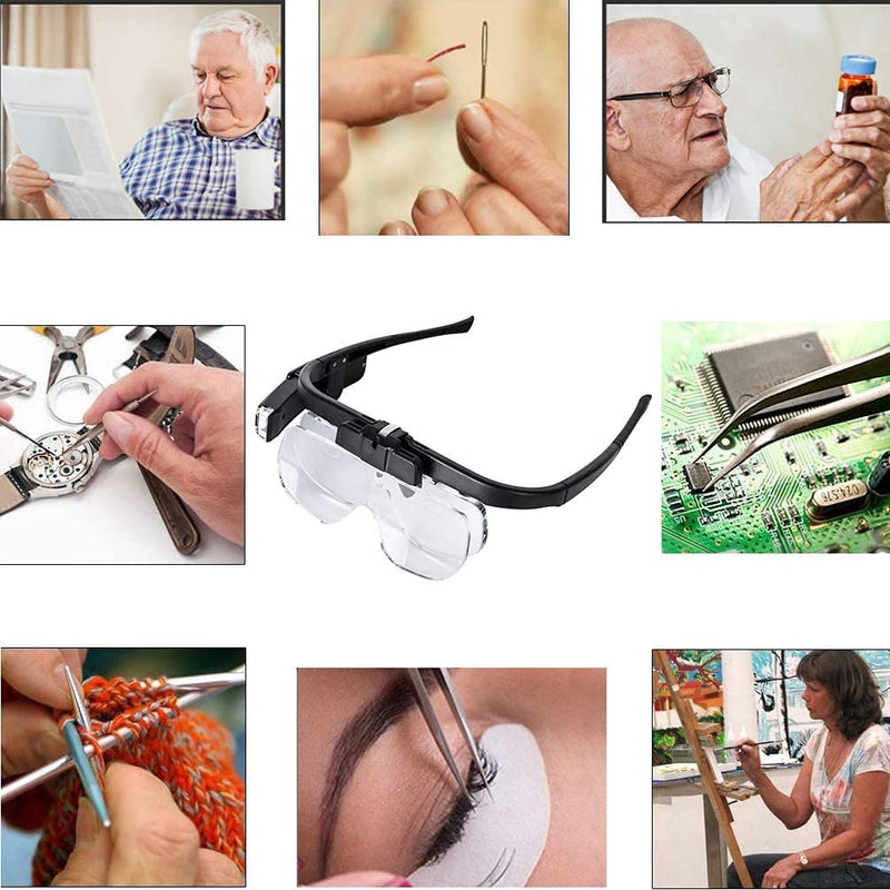LTDOOIT Head Magnifier with Led Light Hands Free, Magnifying Glasses for Hobbies Reading Craft Close Work Usb Rechargeable, Headband Magnifier Glass with 3 Detachable Lenses 1.5X, 2X, 2.5X, Black - NewNest Australia