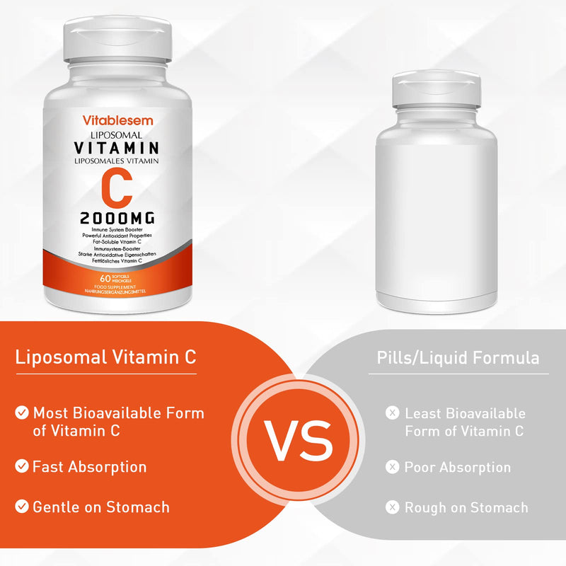 Liposomal Vitamin C Capsules 2000MG - High Strength Gluten Free & Vegan Ascorbic Acid - Immune Support Antioxidant Supplement - Non-GMO 60 Count (Pack of 1) - NewNest Australia