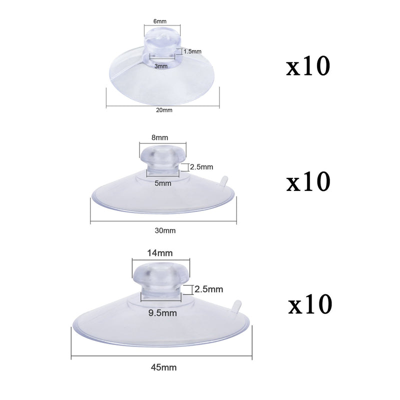 NewNest Australia - Whaline 30 Packs Suction Cup Plastic Sucker Pads Without Hooks, Clear, 3 Size, 45 mm, 30 mm, 20 mm 