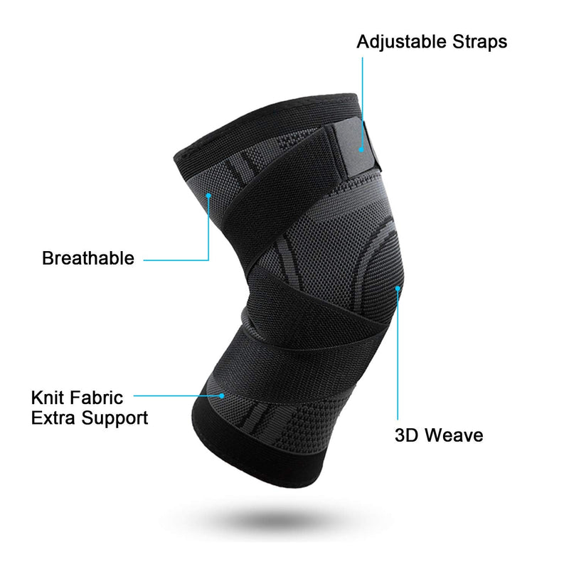 Knee Supports 2 Pack Knee Brace with Adjustable Strap Compression Knee Sleeves for Running Joint Pain Arthritis Meniscus Tear Cartilage Damage Tendonitis Quick Recovery Unisex Black Small - NewNest Australia