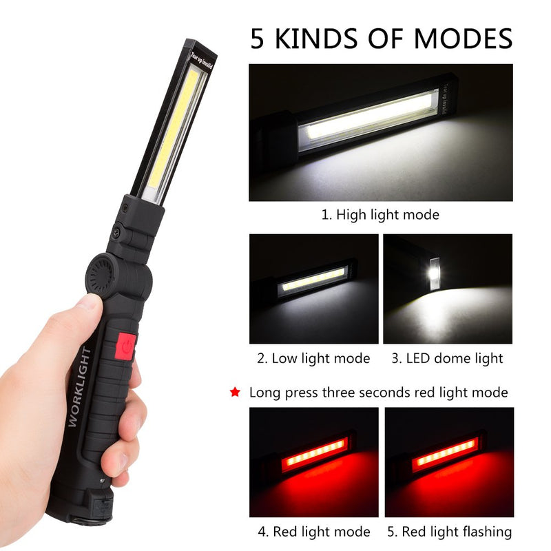 LED Work Light, Coquimbo COB Rechargeable Work Lights with Magnetic Base 360 Degree Rotate and 5 Modes LED Flashlight Inspection Light for Car Repair, Household and Outdoor Use (2 Pack, 27x4.5cm) - NewNest Australia