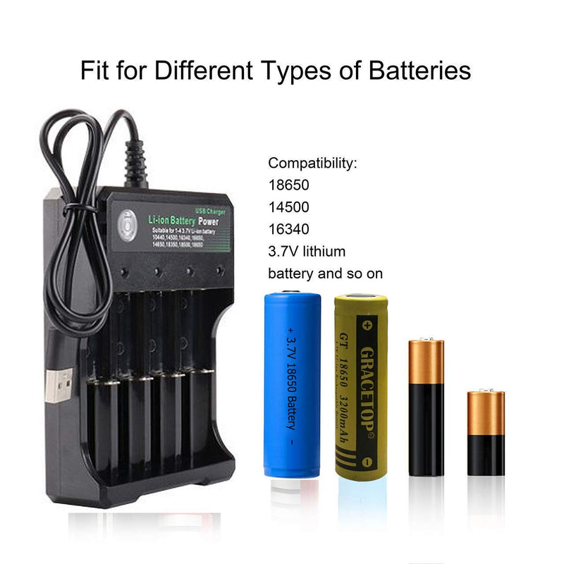 18650 Battery Charger 4-Bay 5V 2A for Rechargeable Batteries 3.7V Li-ion TR IMR 18650 14500 16340(RCR123) Red/Green Display (Not Battery) - NewNest Australia