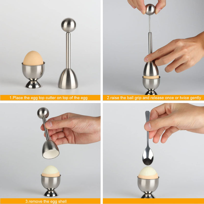 Egg Cups for Soft Boiled Eggs Egg Cracker Topper Set Stainless Steel Shell Remover Separator Include 6 Egg Cups 6 Spoons 1 Topper Cutter for Kitchen Tool Egg Cup - NewNest Australia