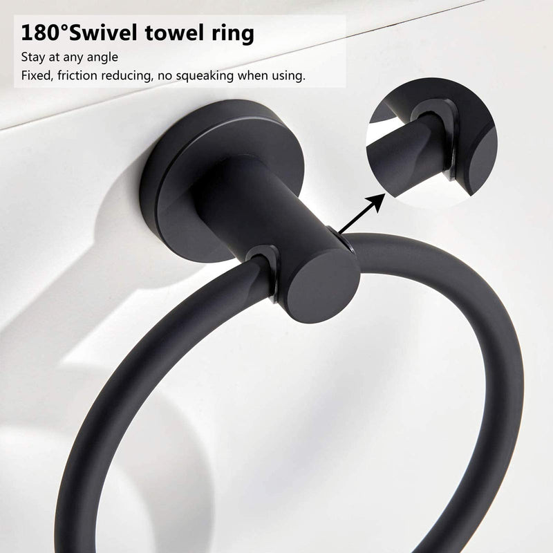 304 Stainless Steel Towel Ring Hanging Round Simple Black Towel Circular Holder Matte Black - NewNest Australia