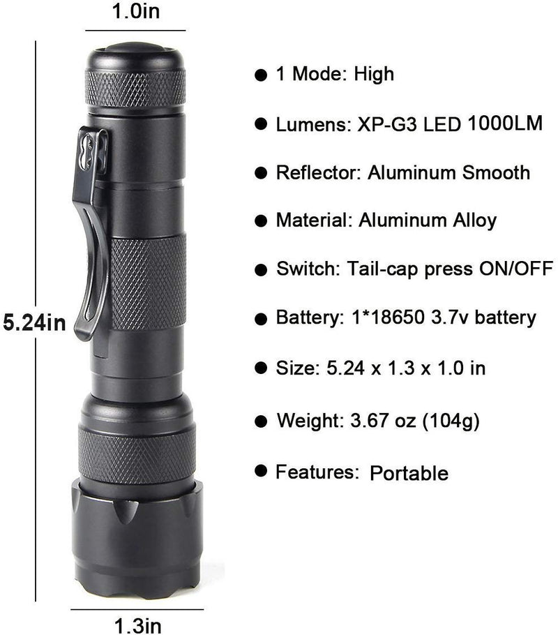 Ultrafire WF-502B Mini LED Flashlight 1000 Lumens Single Mode Tactical EDC Emergency Flashlight Portable Bright 18650 Torch (Battery Not Included) - NewNest Australia