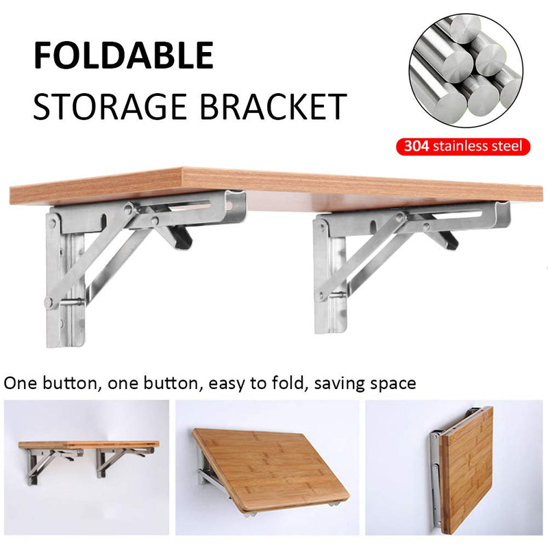 Folding Shelf Brackets - Heavy Duty Stainless Steel Collapsible Shelf Bracket for Bench Table, Space Saving DIY Bracket, Max Load: 550lb （Long：10” ，2 PCS） 10 Inch - NewNest Australia