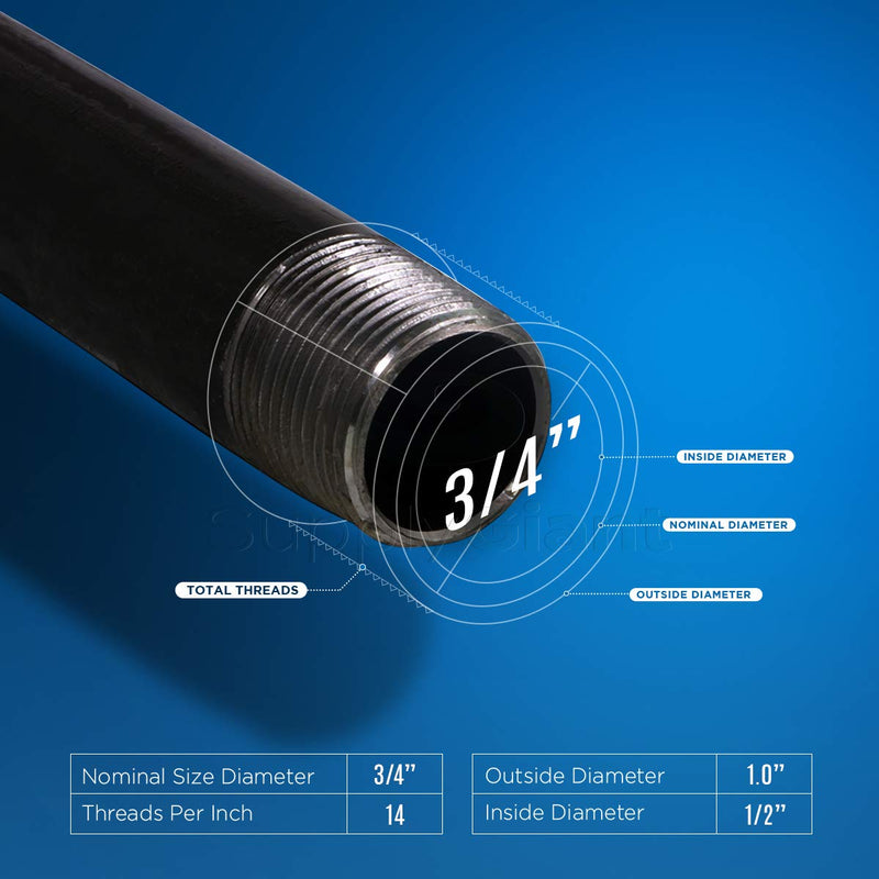 Everflow Supplies NPBL3410 10" Long Black Steel Nipple Pipe Fitting with 3/4" Nominal Size Diameter - NewNest Australia