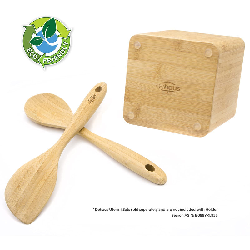 Dehaus® Stylish Bamboo Utensil Holder, Wooden Kitchen Utensils Pot, Wood Cutlery Caddy Holders, Cooking Tools Set Storage Pots, Eco Friendly Kitchen Accessories, 16.5cm x 14cm x 14cm - NewNest Australia
