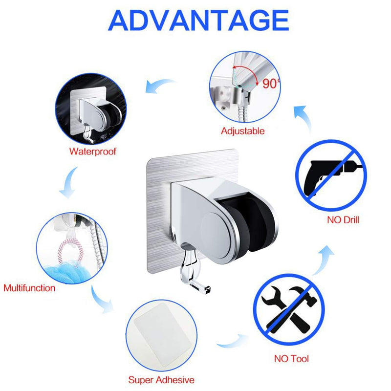 Adhesive Shower Head Holder Wall Mount Handheld Shower Head Bracket Bidet Shattaf Spray With Hanging Hook Adjustable Handheld Shower Head Wall Mount Showerheads Holder With Adhesive 3M Stick Disc - NewNest Australia