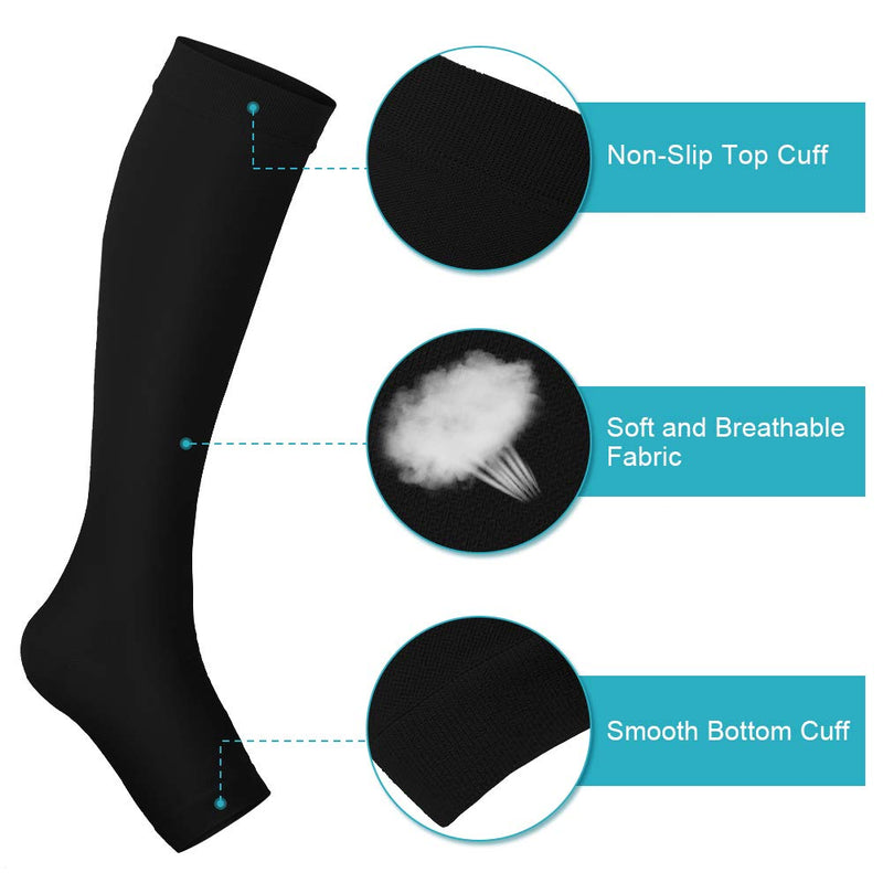 Compression Socks Men Women, 20-30mmHg Compression Stockings, Medical Gradient Compression, Open Toe, Knee High Compression Sleeves for Varicose Vein, Swelling, Edema, 1 Pair Black XL - NewNest Australia