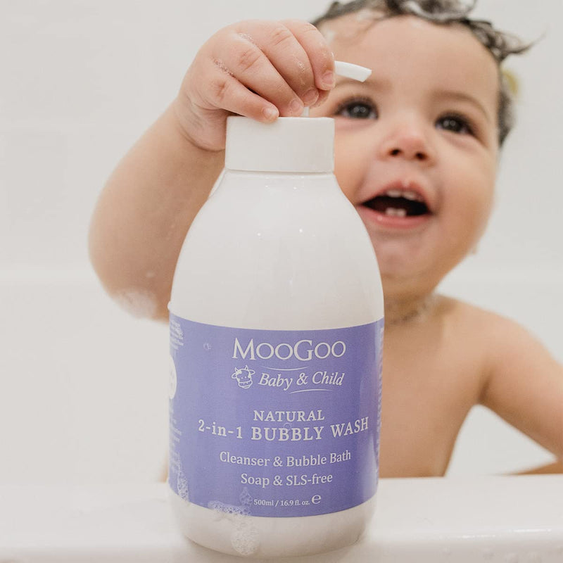 MooGoo 2-in-1 Bubbly Wash - A gentle cleansing baby bubble bath, body wash and baby shampoo - Great for sensitive and delicate baby skin - vegan, cruelty-free, fragrance-free, and SLS-free formula - NewNest Australia