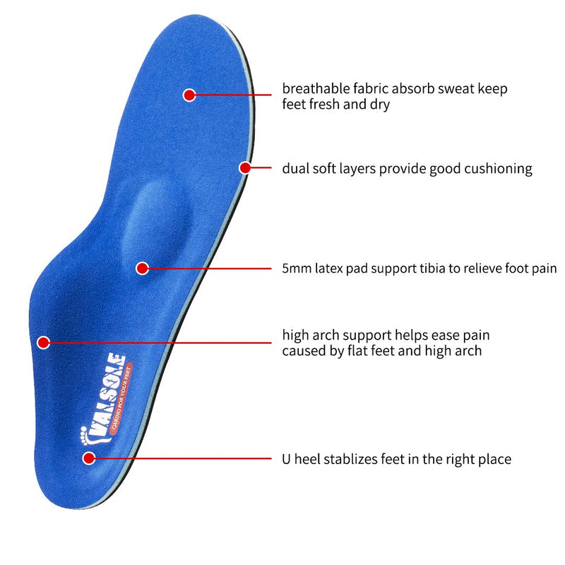 Valsole Orthotic Insole High Arch Foot Support Soft Medical Functional Insoles, Insert for Severe Flat Feet,Plantar Fasciitis,Feet Pain, Foot Valgus for Man and Woman UK-9-28cm Blue-v107b - NewNest Australia