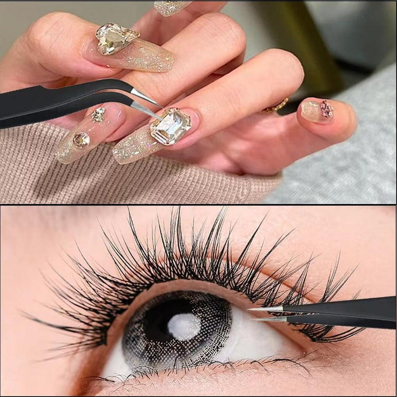 Set Of 2 Eyelash Tweezers, Eyelash Tweezers Set Made Of Stainless Steel, Straight Tweezers And Curved Tweezers, Professional Tweezers, Eyelash Tweezers For Eyelash Extensions - NewNest Australia
