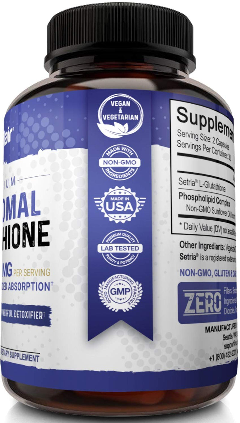 NutriFlair Liposomal Glutathione Setria® 700mg - Pure Reduced, Stable, Active Form L Glutathione reductase (GSH), Enhanced Absorption - Non GMO Antioxidant, Detox, Cardiovascular, Brain, Immune Health - NewNest Australia