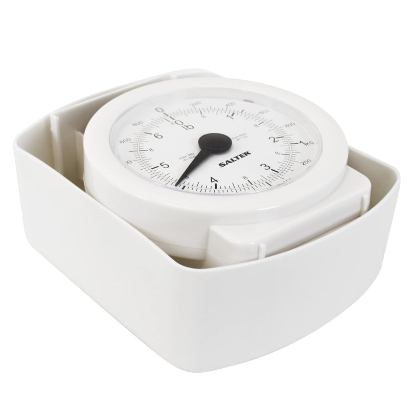 Salter 112 WHWHDR Mechanical Kitchen Scale, 3 KG Maximum Capacity, Analogue, Easy to Read Dial, Dishwasher Safe, Compact Storage, 1 L Detachable Bowl, Battery Free, White single - NewNest Australia