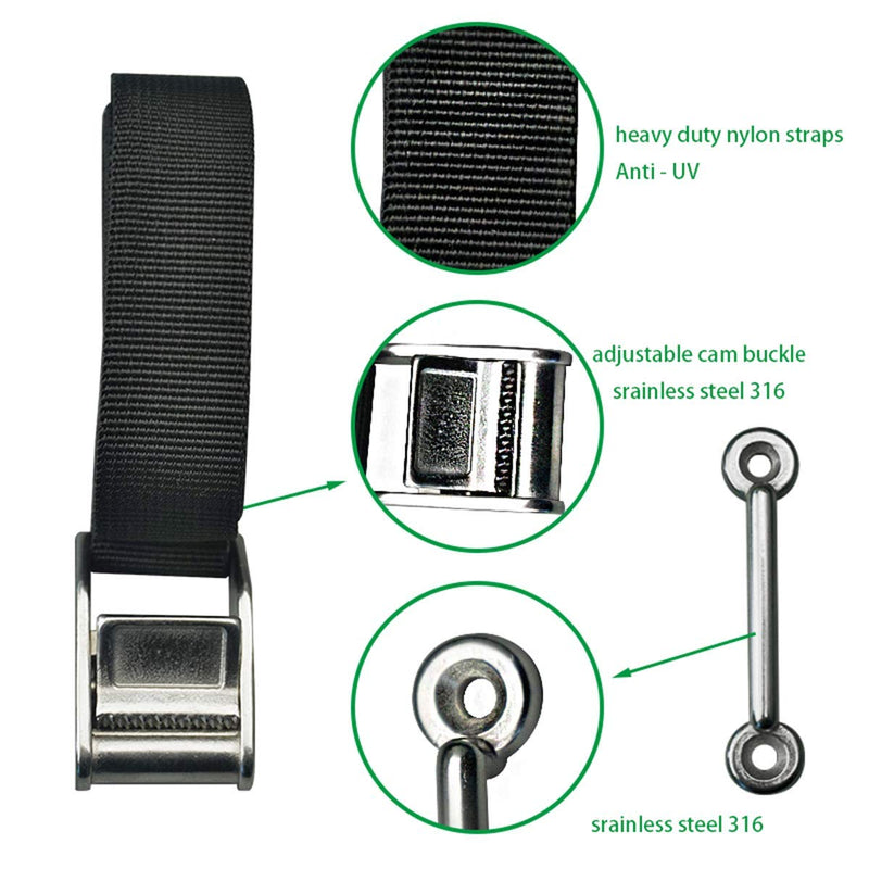 Pool spa Part 2 Pack 56" Battery Tie Down Strap Kit Battery Hold Down Strap with Stainless Steel 316 Buckle, 4 Stainless Steel 316 Eye Strap Mounts, 8 SS Screws - NewNest Australia