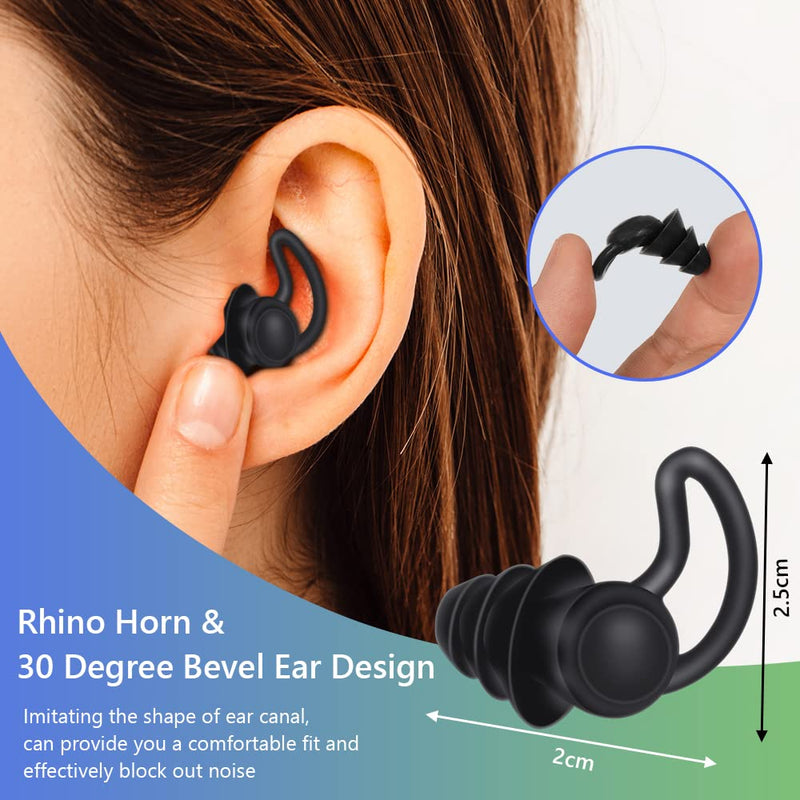 ACWOO Earplugs for Sleep, 2 Pieces Soft Silicone Ear Plugs, Noise Reduction Ear Plugs with Storage Container Box, Noise Cancelling Reusable Hearing Protection for Sleeping Snoring Working Traveling Black - NewNest Australia