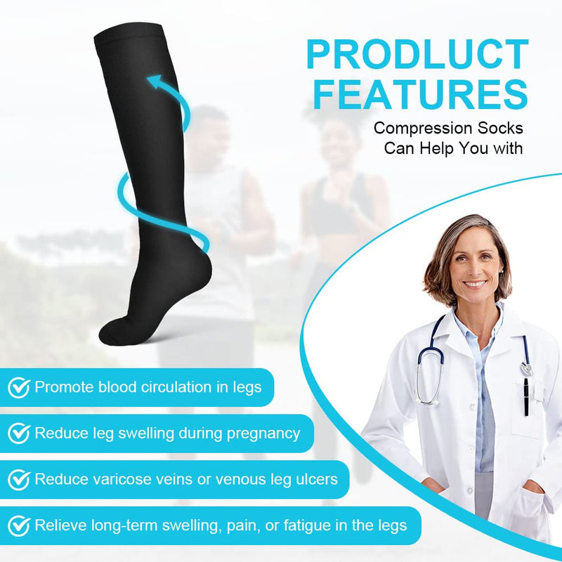 ACWOO compression stockings for women and men, 3 pairs of support stockings, medical compression socks with 15-20 mmhg, black thrombosis stockings, compression socks for running, sports, flights, cycling, 3 pairs - S/M - NewNest Australia