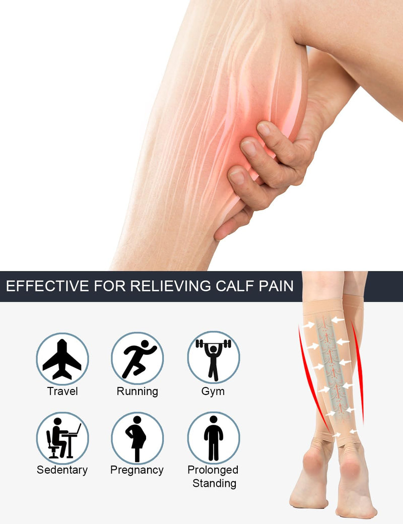2 pairs of calf medical compression stockings for women and men, 20-30 mmHg, class 2, calf support, graduated support, support stockings for varicose veins, edema, flight sports XL, 2x beige - NewNest Australia