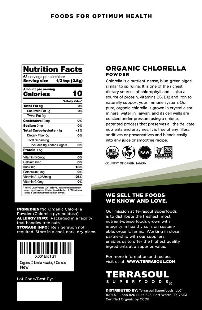 Terrasoul Superfoods Organic Chlorella Powder (Cracked Cell Walls), 12 Oz (2 Pack) - Sourced from Taiwan - NewNest Australia