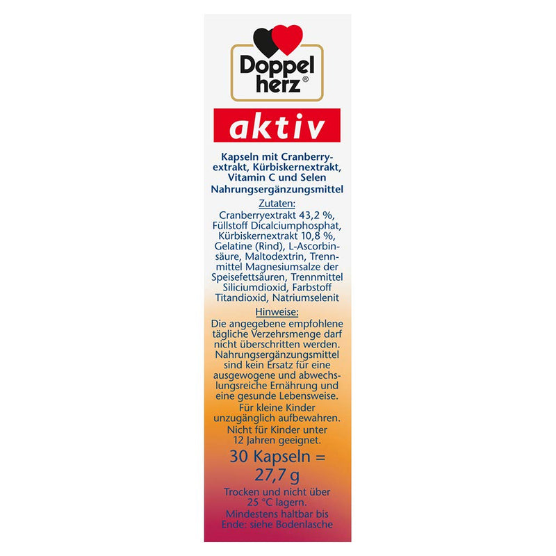 Doppelherz Cranberry 800 + Pumpkin + Vitamin C + Selenium - Vitamin C As A Contribution To Protection Of Cells From Oxidative Stress - 30 Capsules (Pack Of 3) - NewNest Australia