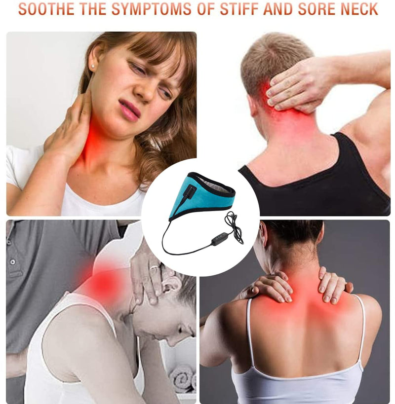 USB Neck Heat Pad Electric Neck Warmer Collar Pain Relief Physical Therapy Heated Neck Wrap Brace with 3 Adjustable Temperature 3 Timer Mode Warm Neck Support Band for Women Men Elder Cyan - NewNest Australia