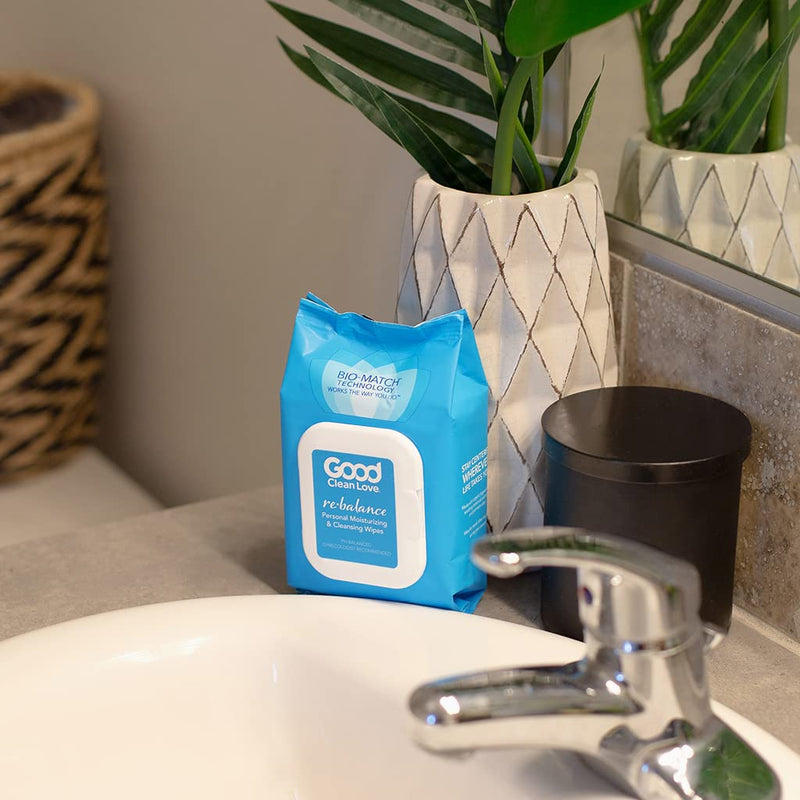 Good Clean Love Rebalance Personal Moisturizing & Cleansing Wipes, Naturally Reduces Odor & Supports Vaginal Health, pH-Balanced Feminine Hygiene Product, 30 Wipes - NewNest Australia