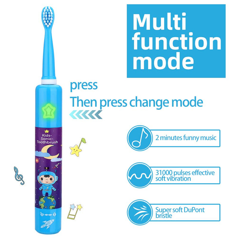 Musical Electric Toothbrushes for Kids Children, 3 Modes 2 Min Timer, Waterproof 31000 Strokes, 4 Bristles OJV 8620 Rechargeable Power Smart Sonic Music Play Song for Boy Oral-Care Age 3-14 (Blue) Blue - NewNest Australia