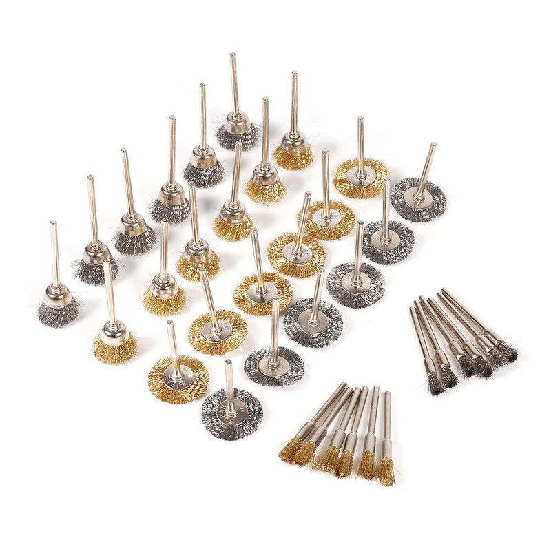 36 Pieces Stainless Steel and Brass Wire Brushes Wheel Cup Pen Brush Set Polishing Attachment Kit for Dremel Grinder Rotary Tools (Silver and Gold) 36Pcs Silver and Gold - NewNest Australia
