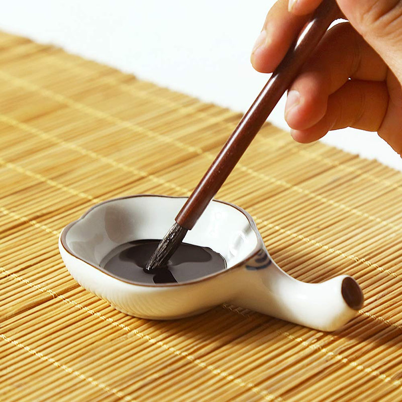 Multifunctional Inkwell Dish Porcelain Handmade Ink Well Inkstone with Brush Holder for Chinese Japanese Calligraphy Painting Practice - NewNest Australia