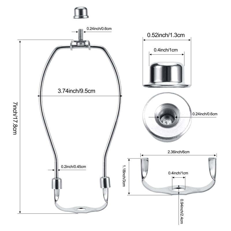 7 Inch Nickel Lamp Harp Holder Kit with Finial and Detachable Light Duty Saddle Base, Saangseon Set of 2 DIY Lighting Accessories Horn Frame Lampshade Bracket for Table and Floor Lamp 7 Inch - NewNest Australia