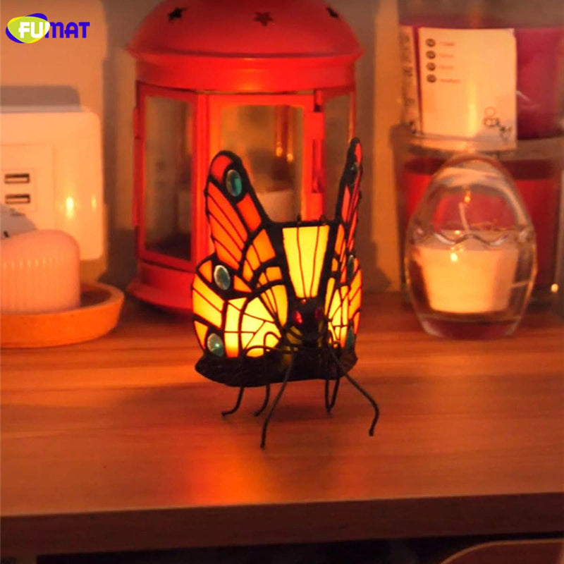 NewNest Australia - FUMAT Tiffany Candle Holders Stained Glass Butterfly Tealight Holder Wedding Gifts Home Decor Decorative W4 XL4 Night Light Holder Bronze 