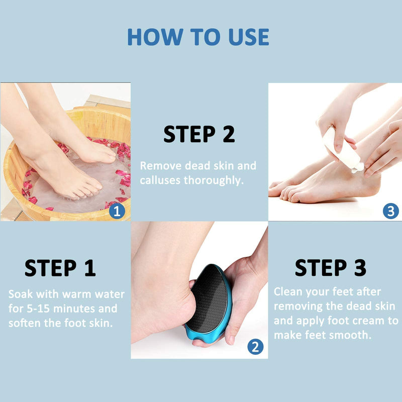 Foot File, Nano Glass Hard Skin Callus Remover, Foot Scraper Salon Home Pedicure Tool for Foot Beauty Care, Can Be Used on Both Wet/Dry Cracked Feet, Foot Rasp by AnjoCare Blue - NewNest Australia