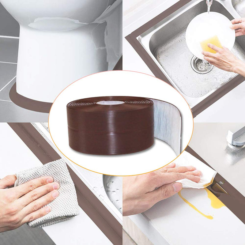 Caulk Strip PE Self Adhesive Tape for Bathtub Bathroom Shower Toilet Kitchen and Wall Sealing (W:38mm L:11Ft Brown) W:38mm L:11Ft Brown - NewNest Australia