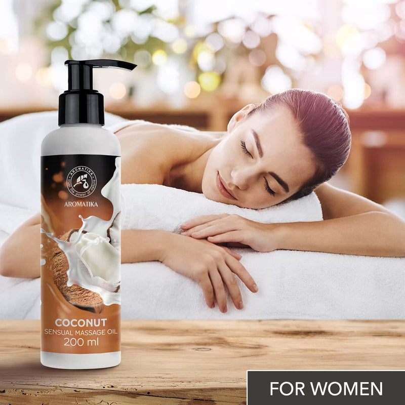 Sensual Massage Oil Coconut 200 Ml - Body Massage Oil With Almond Oil And Grape Seed Oil - Edible - Edible - Kissable Massage Oil - Relaxation Massage Oil - For All Skin Types - Love Oil - Coconut Oil - NewNest Australia