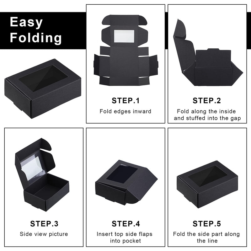 Zonon 30 Pieces Mini Kraft Paper Box with Clear Window Craft Cardboard Present Box Present Packaging Box for Favor Treat Bakery Candy, 3.34x2.36x1.18 Inch (Pack of 30) Black 3.34x2.36x1.18 Inch (Pack of 30) - NewNest Australia