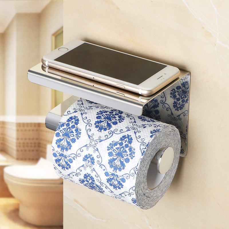 Alise Toilet Paper Holder Tissue Holders Paper Storage with Mobile Phone Storage Shelf,GG5200 SUS304 Stainless Steel Polished Chrome - NewNest Australia