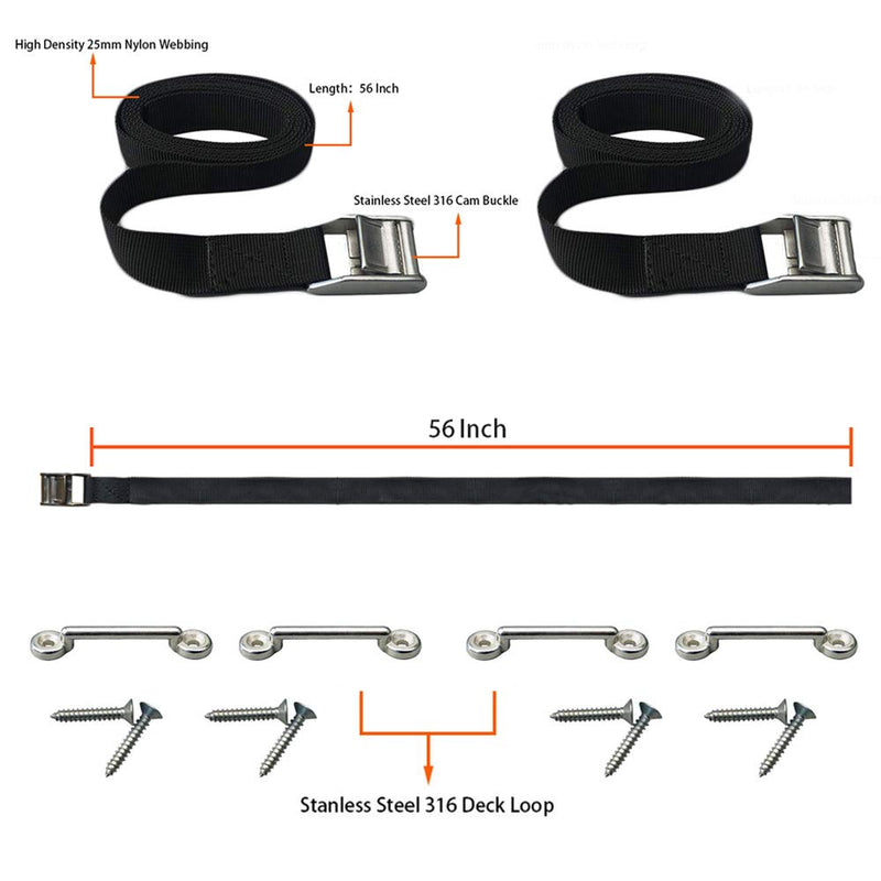 Pool spa Part 2 Pack 56" Battery Tie Down Strap Kit Battery Hold Down Strap with Stainless Steel 316 Buckle, 4 Stainless Steel 316 Eye Strap Mounts, 8 SS Screws - NewNest Australia