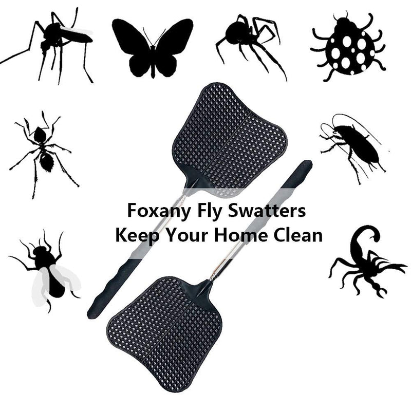 Foxany Telescopic Fly Swatters, Durable Plastic Fly Swatter Heavy Duty Set, Telescopic Flyswatter with Stainless Steel Handle for Indoor/Outdoor/Classroom (2 Pack) - NewNest Australia