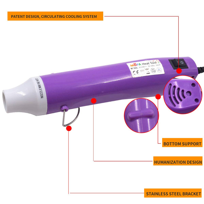 New Heat Gun,mofa Hot Air Gun Tools Shrink Gun with Stand For DIY Embossing And Drying Paint Multi-Purpose Electric Heating Nozzle Heat Gun For Epoxy Resin300W 110V (Purple,White) Purple,White - NewNest Australia