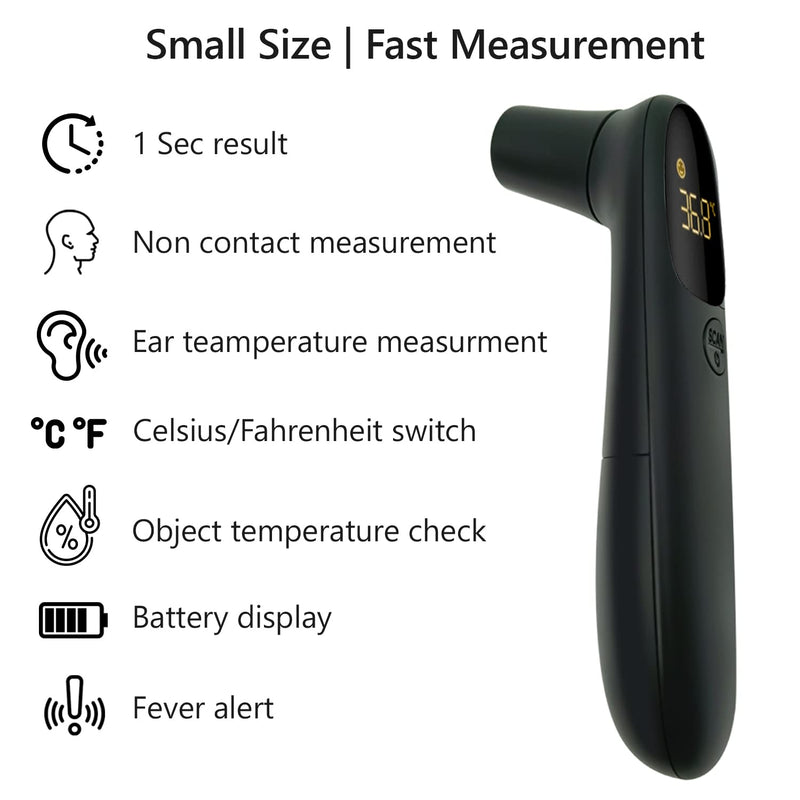 PHOTON Forehead Thermometer, Digital Contactless Infrared Thermometer for Adults and Kids, 4 in 1 - Body Object Room & Ear, 1 Sec Reading, Memory Recall and High Temperature Alarm Advance-Black - NewNest Australia