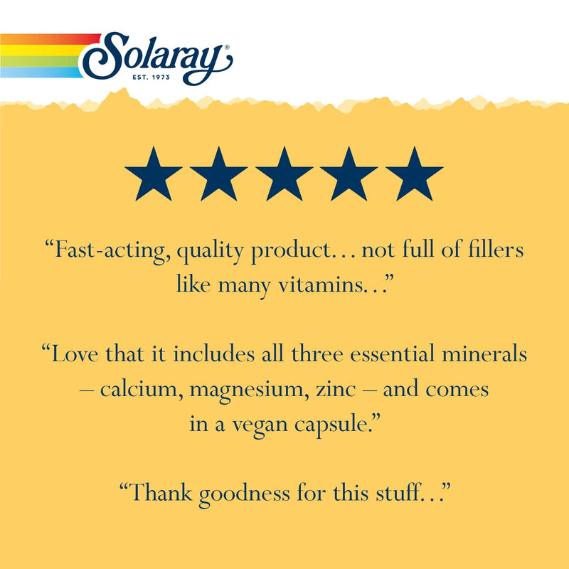 Solaray Calcium, Magnesium, Zinc | High Absorption with Glutamic Acid | Healthy Bones, Teeth, Nerve, Muscle, Heart & Immune Function Support | 100ct 100 Count (Pack of 1) - NewNest Australia