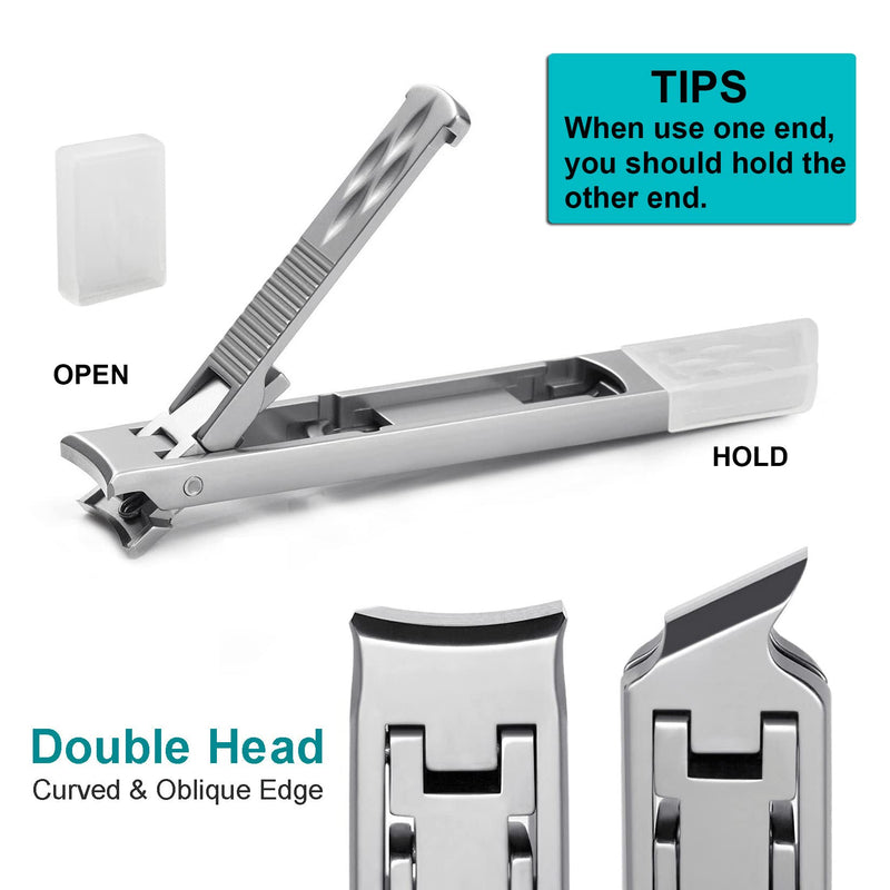 VOGARB Portable Nail Clippers For Thick Nails Ultra Thin Foldable Wide Jaw Opening Cutter With Safety Lock Double Head Curved and Bevel Trimmer For Toenail Fingernail Travel Design (Silver) Silver - NewNest Australia