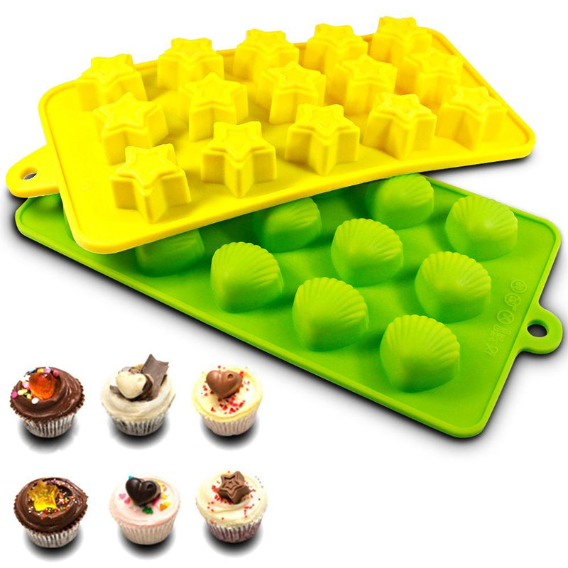 NewNest Australia - Silicone Molds, SENHAI 3 Pack Candy Chocolate Mold Ice Cube Trays Non-Stick Baking Molds for Making Cake Muffin Cupcake Gummies Cookies Jelly - Star, Heart & Seashell Shape, Fun, Toy Kids Set 