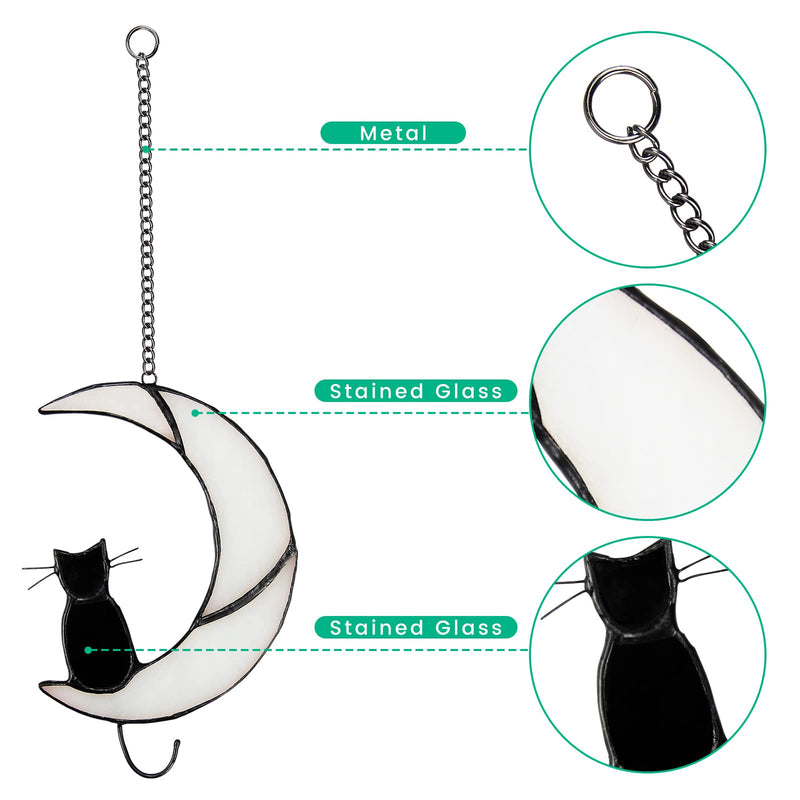 Stained Glass Window Hanging, Black Cat on The Moon Suncatcher Ornament Decor - NewNest Australia