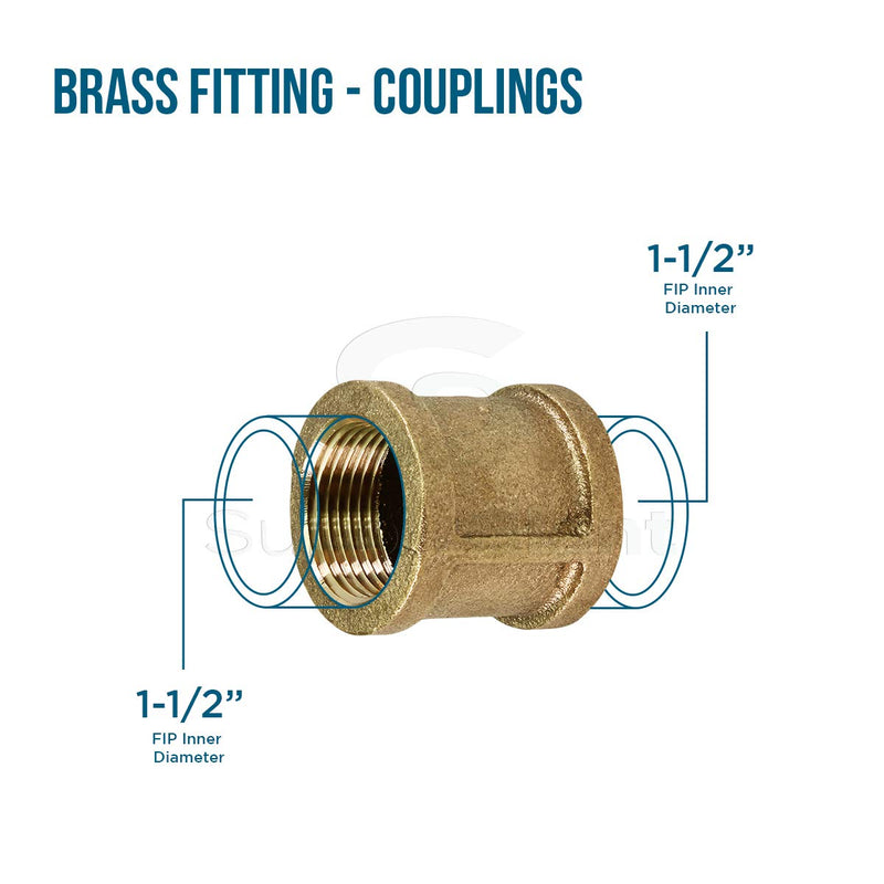 Supply Giant CSDQ0112 1-1/2 in. Two Female NPT Threaded Lead Free Coupling, Connecting Pipes and Fittings, Brass Construction, Higher Corrosion Resistance, Economical & Easy to Install, 18 - NewNest Australia