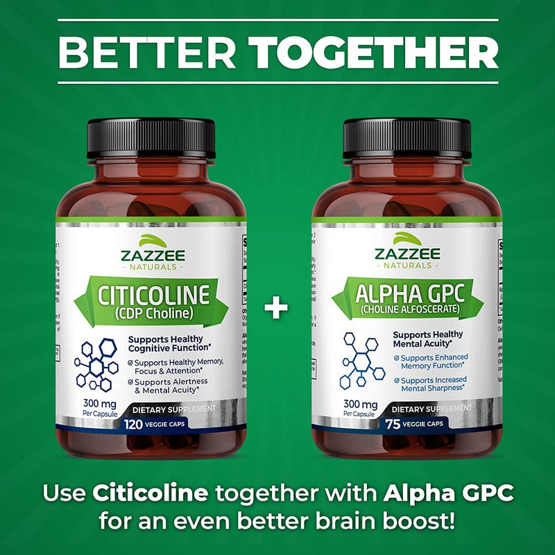 Zazzee Citicoline CDP Choline 300 mg, 120 Vegan Capsules, Vegan, Non-GMO and All-Natural, Premium Grade, Contains Organic Stabilizers - NewNest Australia